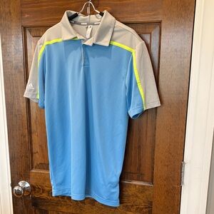 adidas Blue Polo with Gray Panels and Neon Yellow Trim